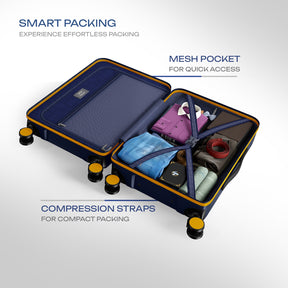 Safari Select Froniq Navy Blue Front opening Trolley Bag with TSA Lock, Dual wheels and Anti-Theft Zipper