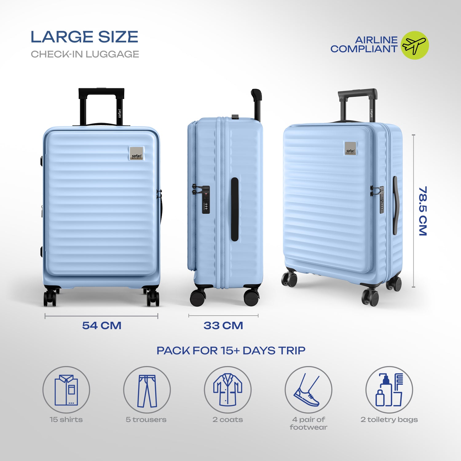 Safari Select Froniq Frost Grey Front opening Trolley Bag with TSA Lock, Dual wheels and Anti-Theft Zipper