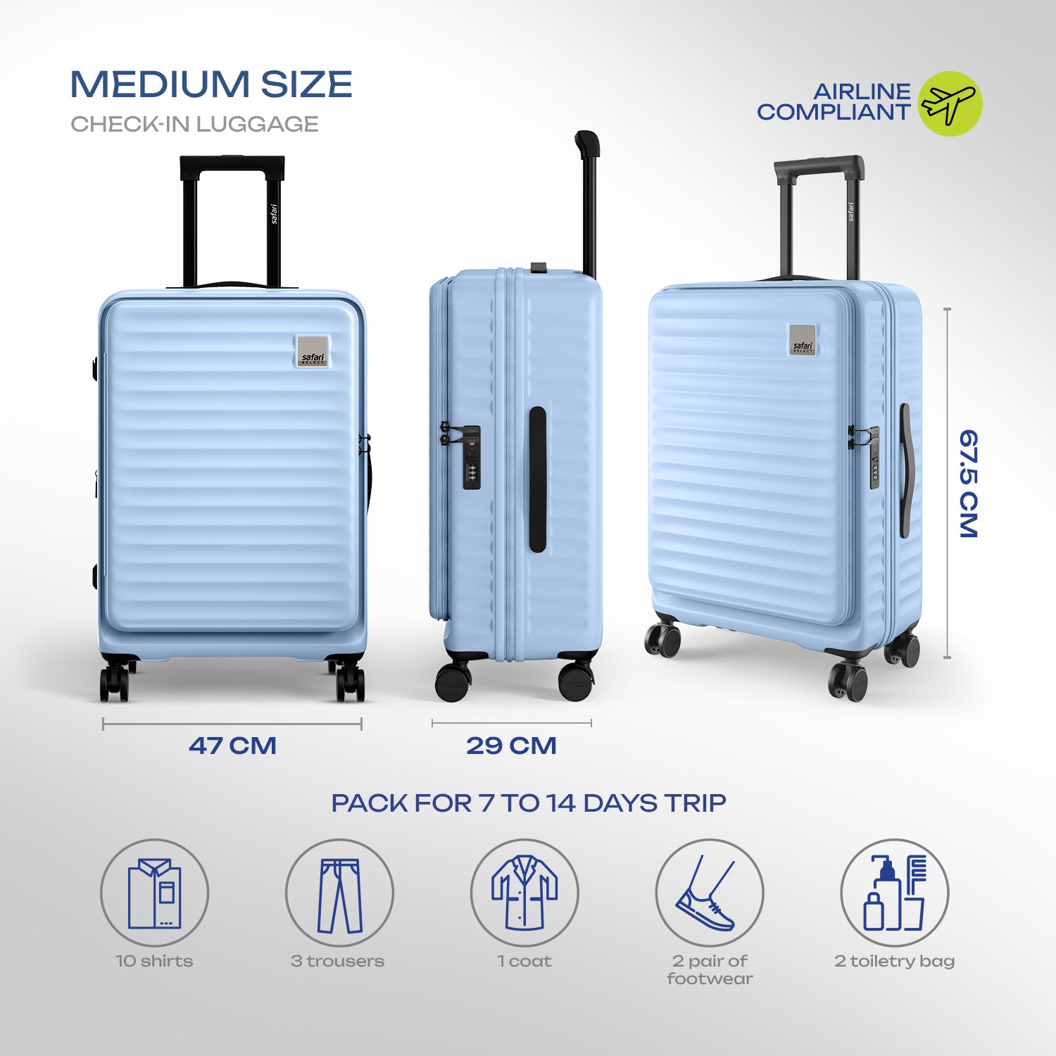 Safari Select Froniq Frost Grey Front opening Trolley Bag with TSA Lock, Dual wheels and Anti-Theft Zipper