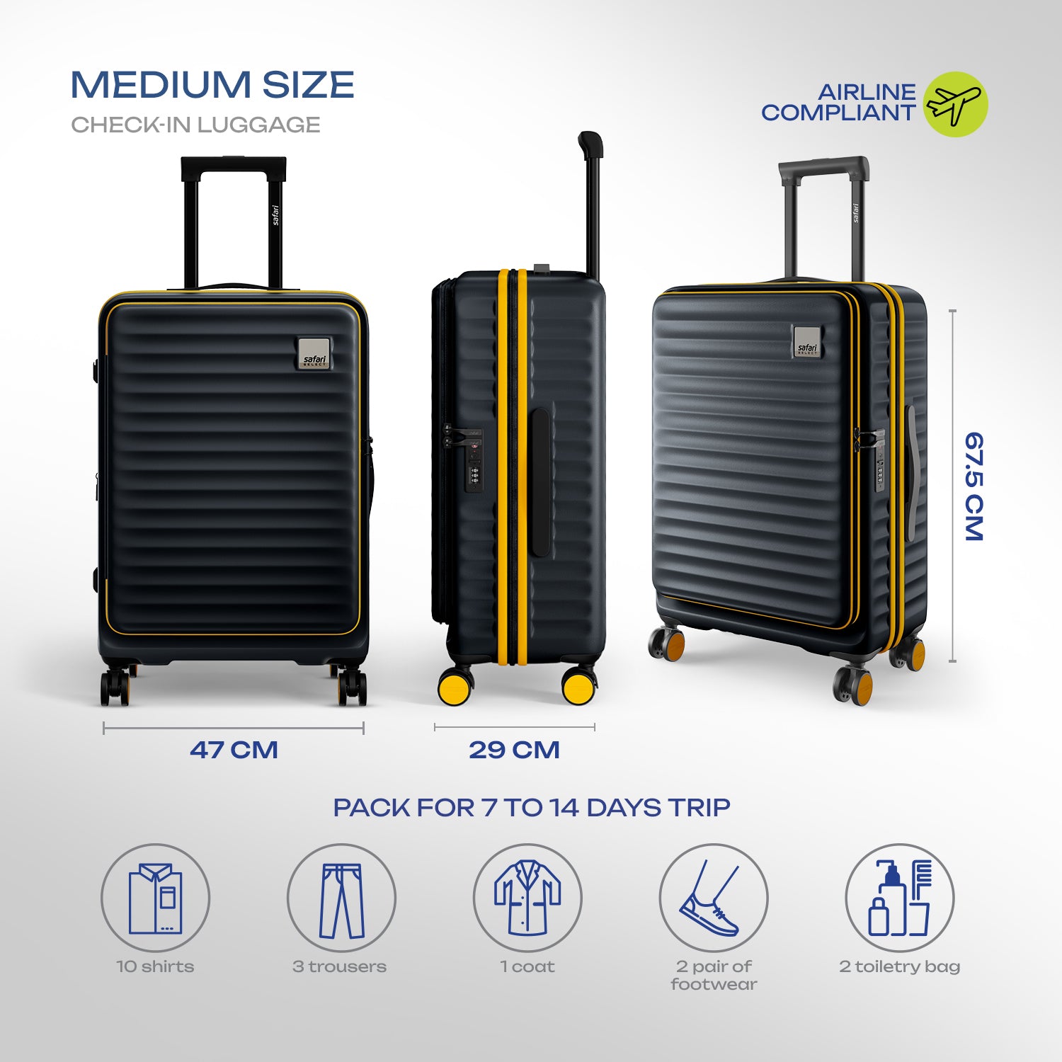 Safari Select Froniq Carbon Front opening Trolley Bag with TSA Lock, Dual wheels and Anti-Theft Zipper