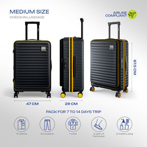 Safari Select Froniq Carbon Front opening Trolley Bag with TSA Lock, Dual wheels and Anti-Theft Zipper