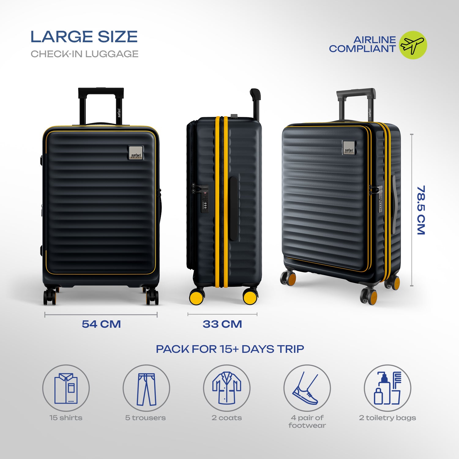 Safari Select Froniq Carbon Front opening Trolley Bag with TSA Lock, Dual wheels and Anti-Theft Zipper