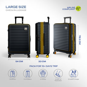 Safari Select Froniq Carbon Front opening Trolley Bag with TSA Lock, Dual wheels and Anti-Theft Zipper