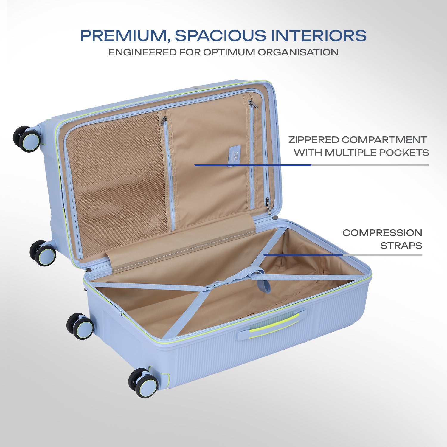 Safari Trunk Pro Trolley Bag with TSA lock and Dual Wheels - Wisteria Blue