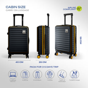 Safari Select Froniq Carbon Front opening Trolley Bag with TSA Lock, Dual wheels and Anti-Theft Zipper