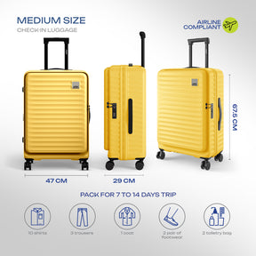 Safari Select Froniq Yellow Front opening Trolley Bag with TSA Lock, Dual wheels and Anti-Theft Zipper