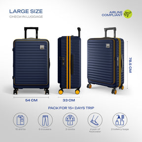 Safari Select Froniq Navy Blue Front opening Trolley Bag with TSA Lock, Dual wheels and Anti-Theft Zipper