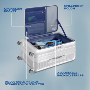 Safari Select Recoil Silver Medium Front opening Trolley Bag with Expander,, TSA Lock, Dual wheels and Anti-Theft Zipper