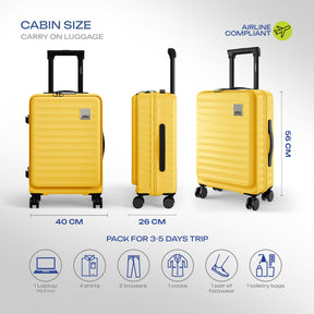 Safari Select Froniq Yellow Front opening Trolley Bag with TSA Lock, Dual wheels and Anti-Theft Zipper