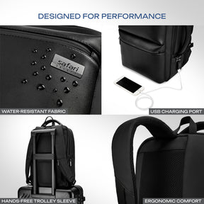 Safari Astor 36L Black Formal Backpack with Laptop Sleeve