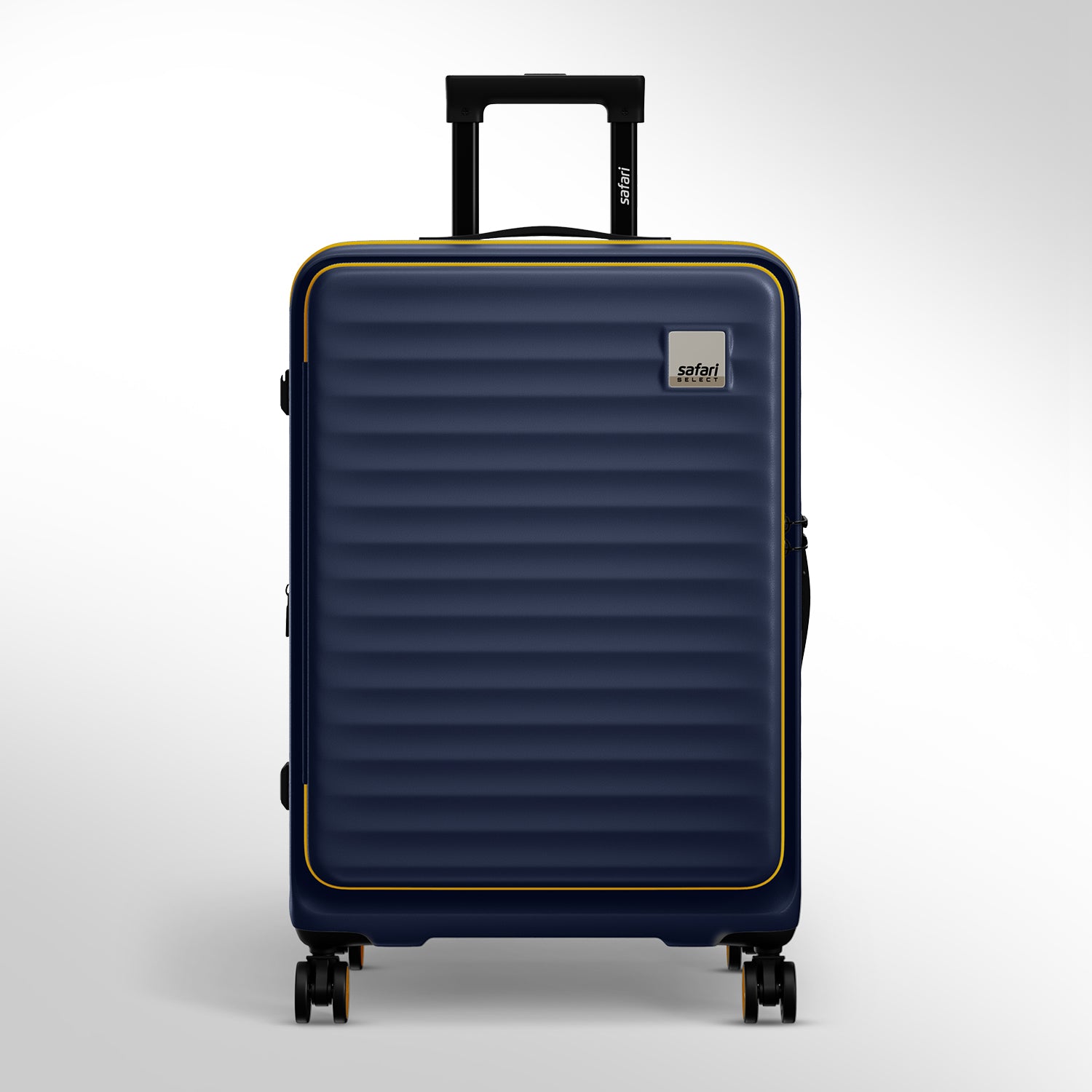 Safari Select Froniq Navy Blue Front opening Trolley Bag with TSA Lock, Dual wheels and Anti-Theft Zipper