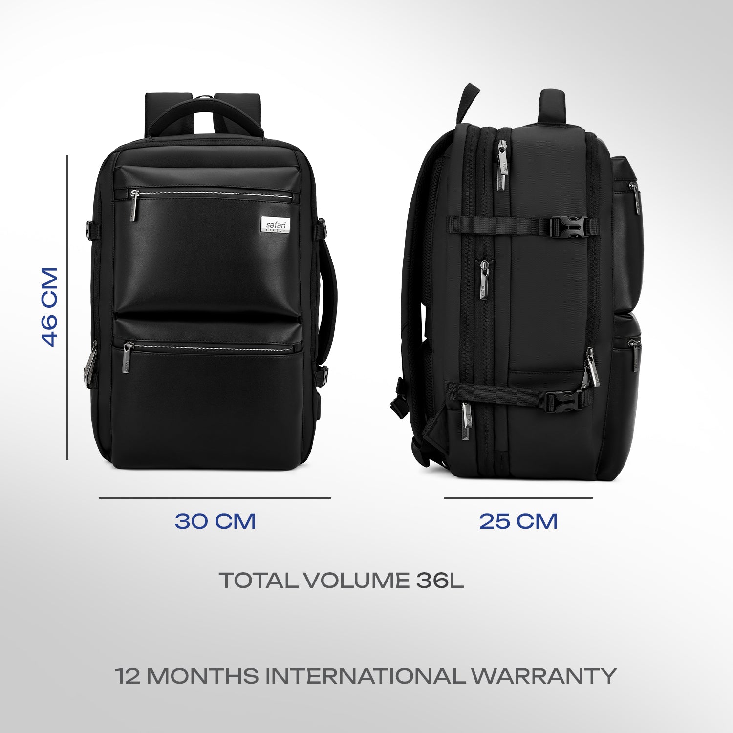 Safari Astor 36L Black Formal Backpack with Laptop Sleeve