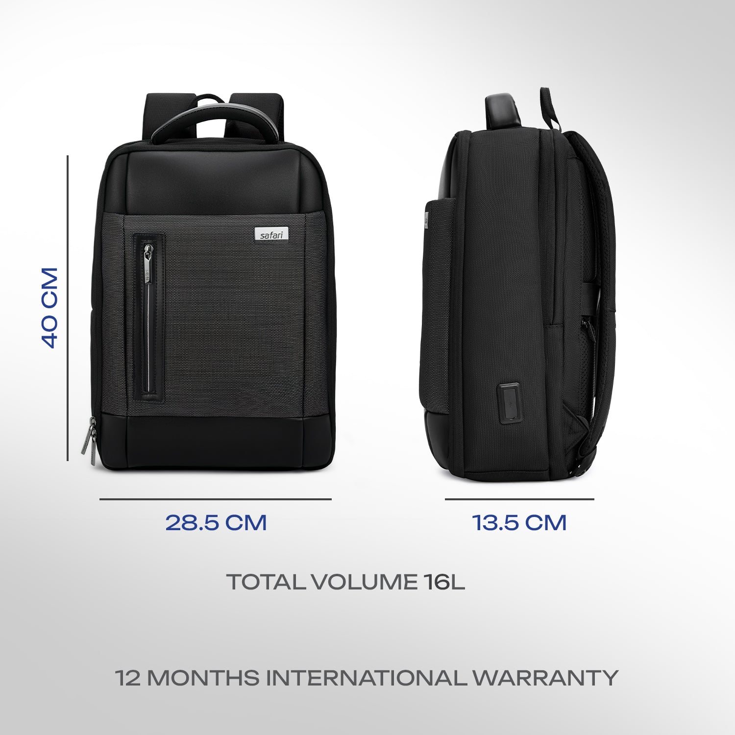 Safari Rayon 16L Black Formal Backpack with Laptop Sleeve