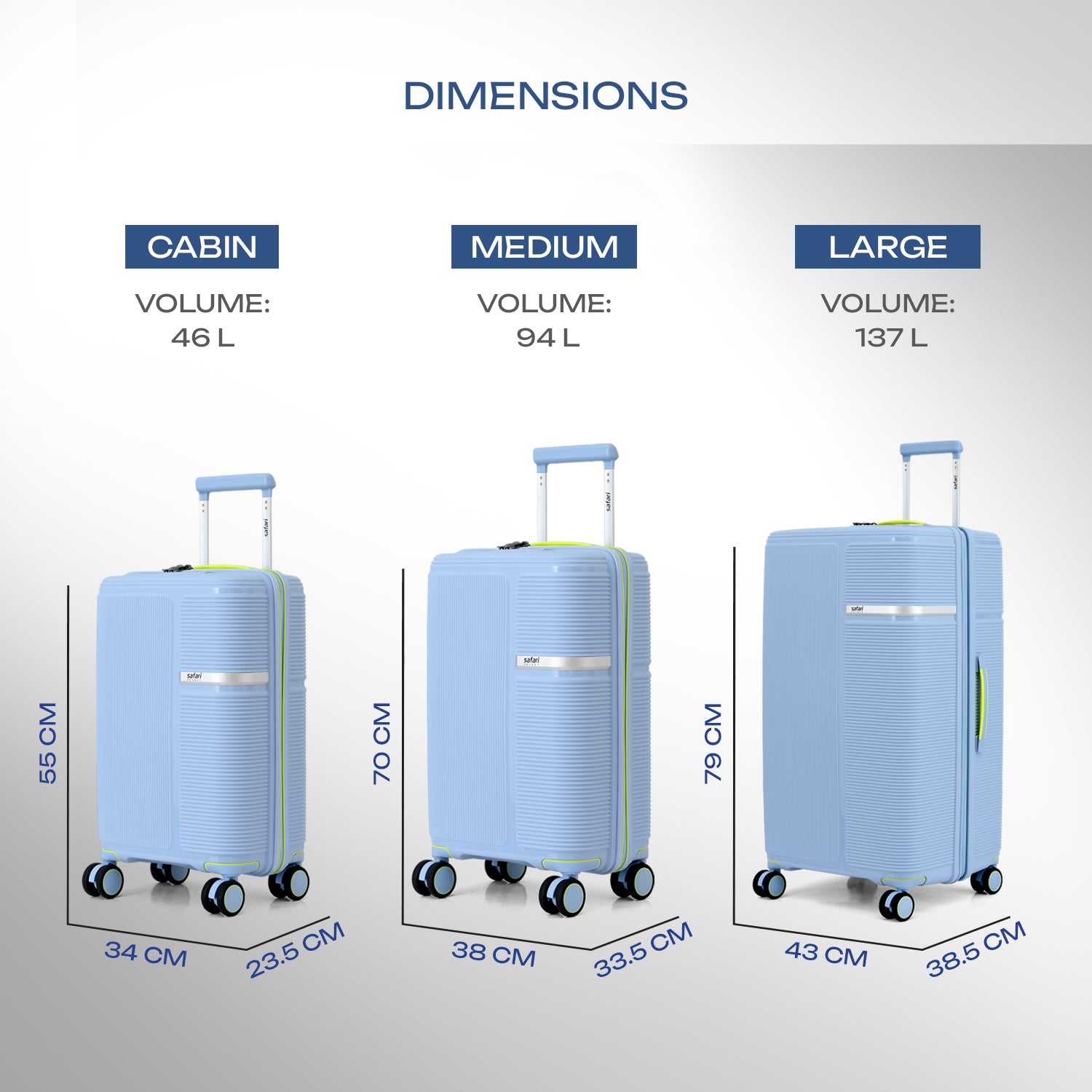 Safari Trunk Pro Trolley Bag with TSA lock and Dual Wheels - Wisteria Blue