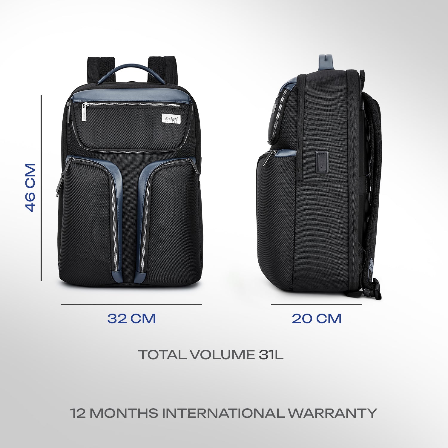 Safari Noir 31L Black Formal Backpack with Laptop Sleeve