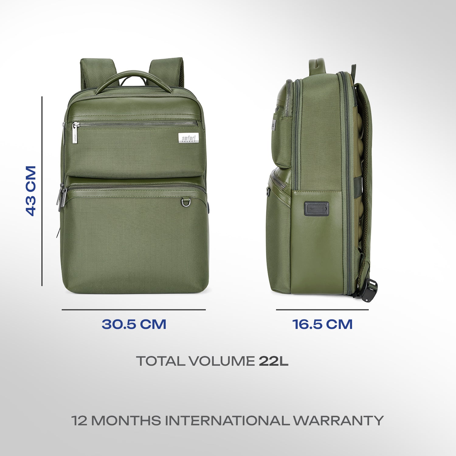 Safari Meridian 22L Olive Formal Backpack with Laptop Sleeve