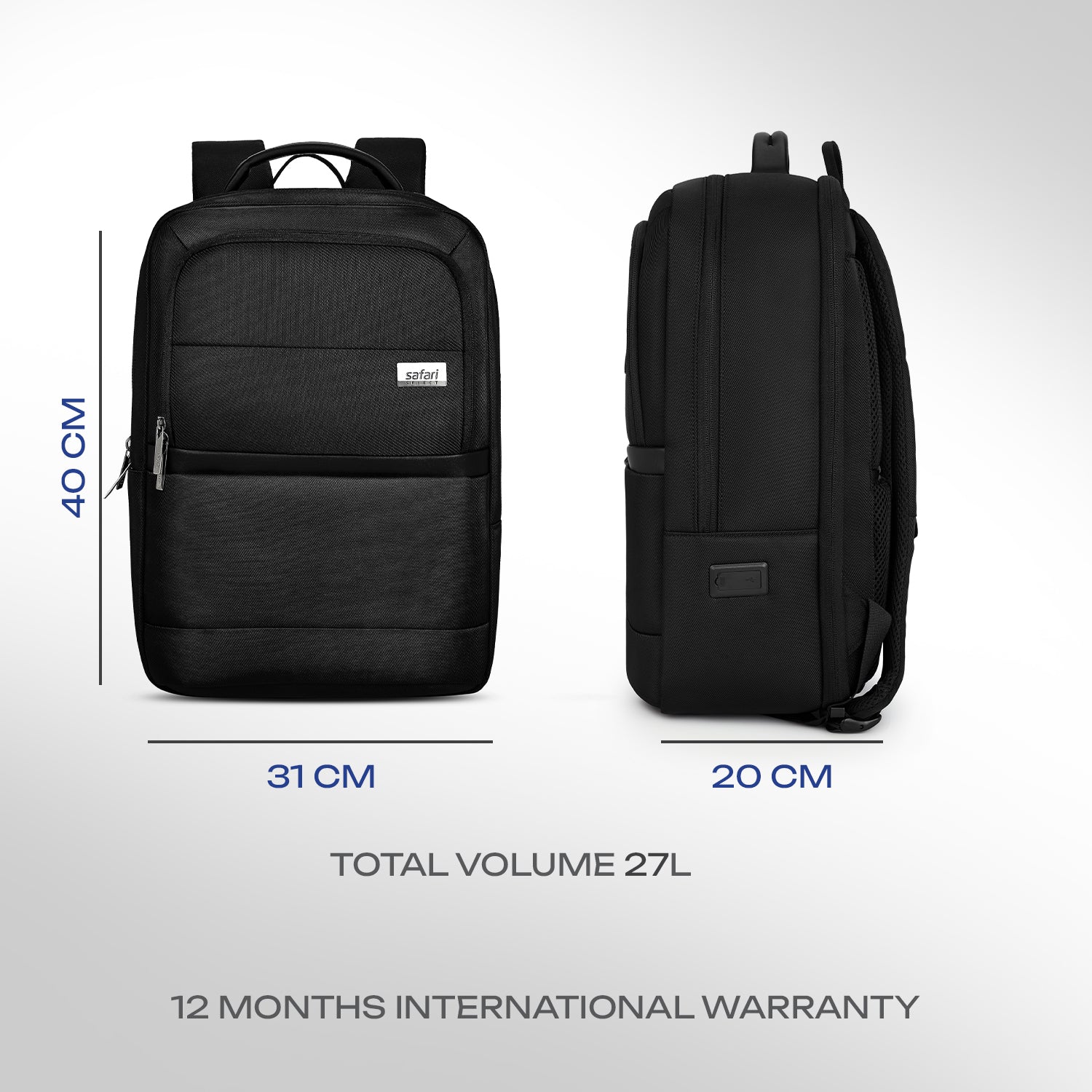 Safari Marque 27L Black Formal Backpack with Laptop Sleeve
