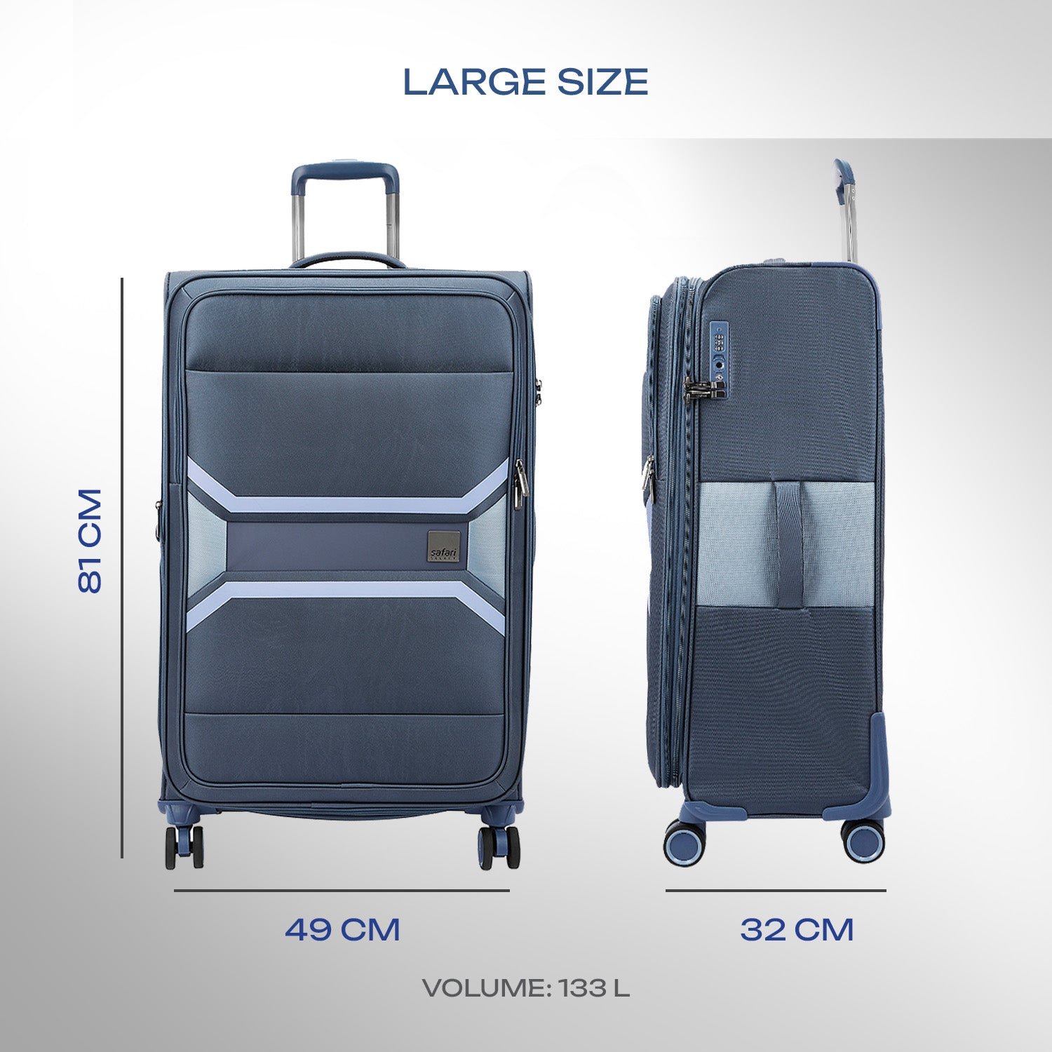 Safari Select Panorama Trolley Bag with Dual Wheels, TSA Lock and Anti-Theft Zipper (Cosmic Blue)
