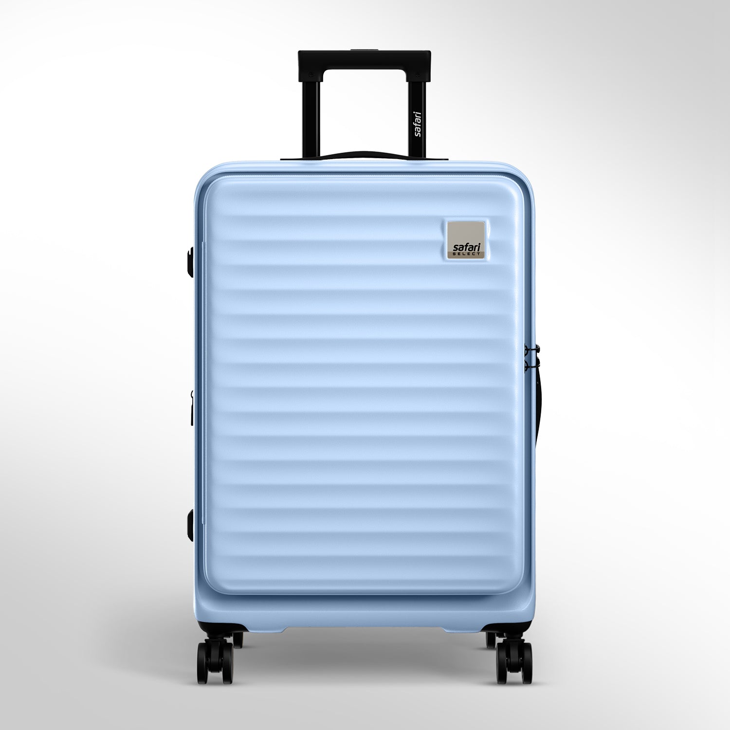 Safari Select Froniq Frost Grey Front opening Trolley Bag with TSA Lock, Dual wheels and Anti-Theft Zipper
