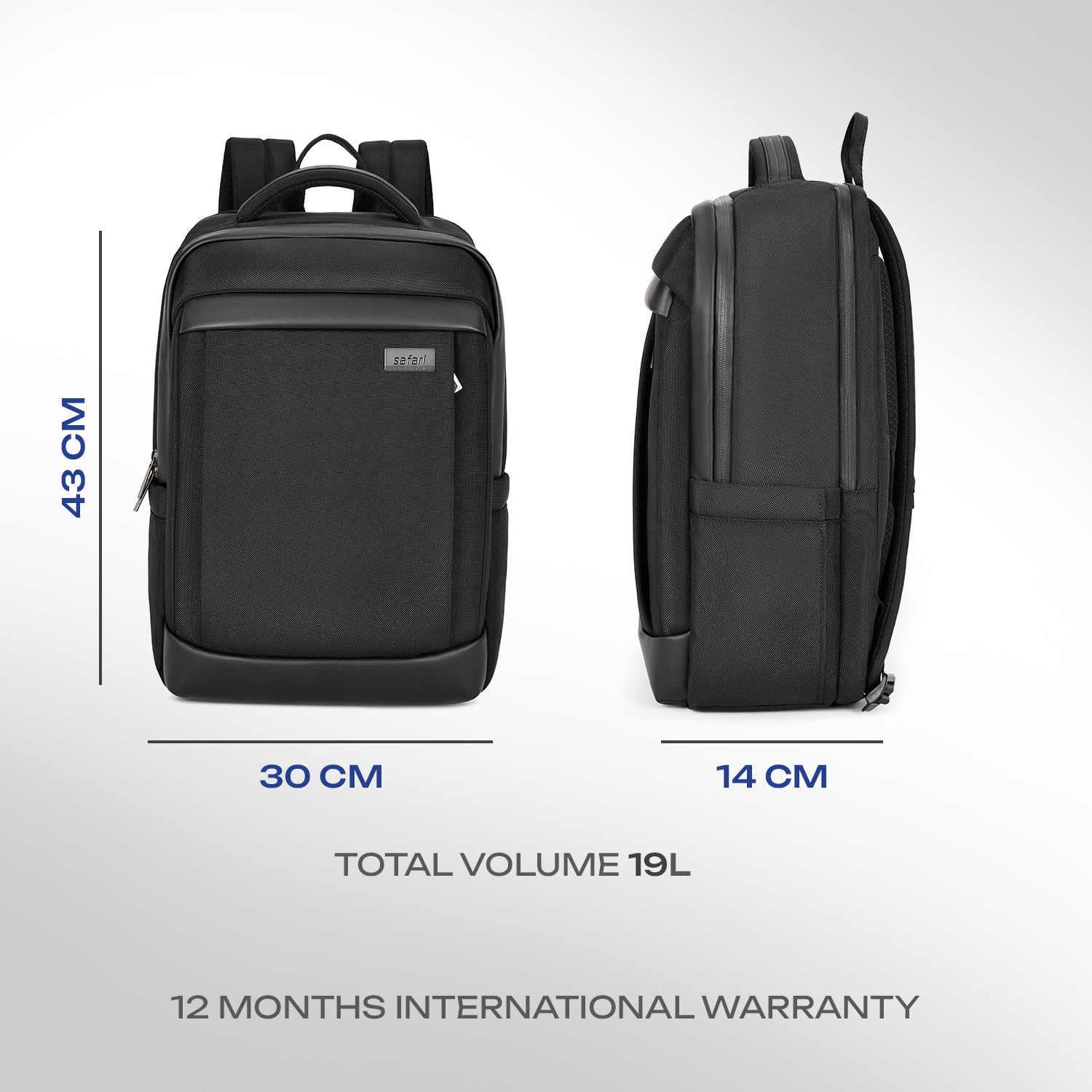 Safari Nexus 19L Black Formal Backpack with Laptop Sleeve