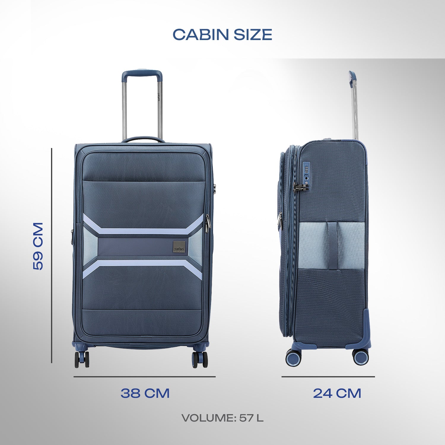 Safari Select Panorama Trolley Bag with Dual Wheels, TSA Lock and Anti-Theft Zipper (Cosmic Blue)