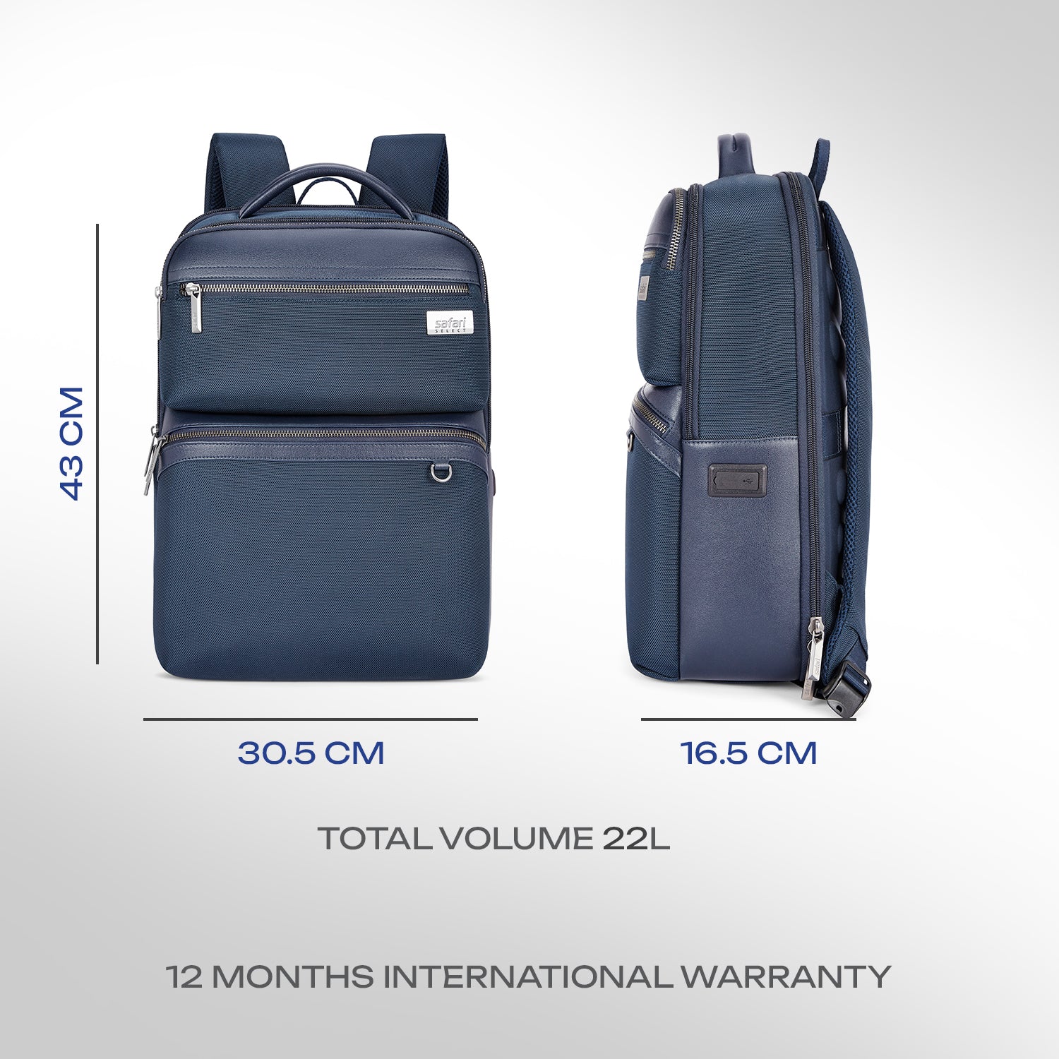 Safari Meridian 22L Blue Formal Backpack with Laptop Sleeve