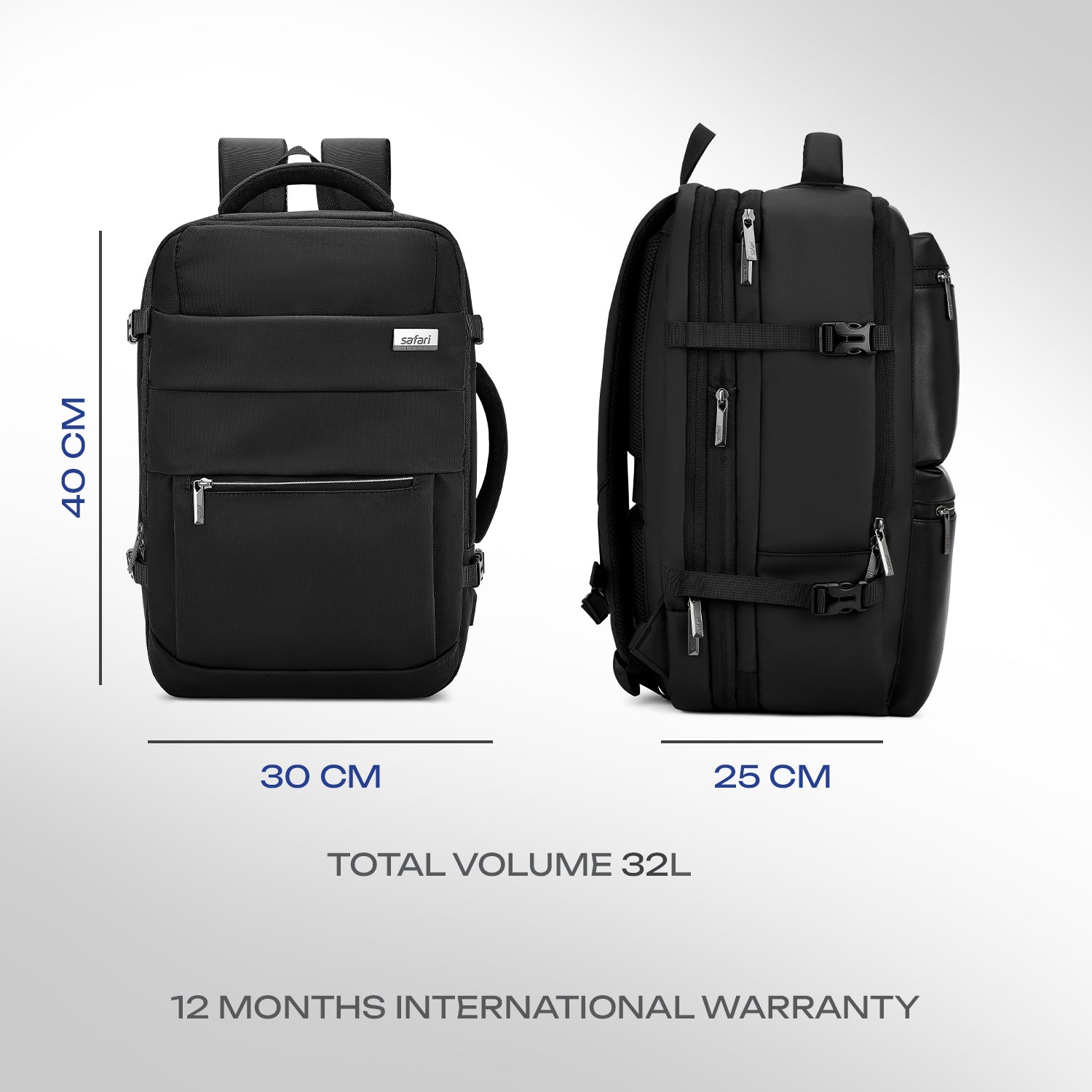 Safari Zeus Pro 39L Black Formal Backpack with Laptop Sleeve