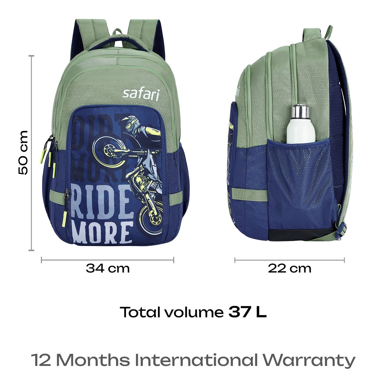 Safari Triplex 5 37L Sage Green School Backpack