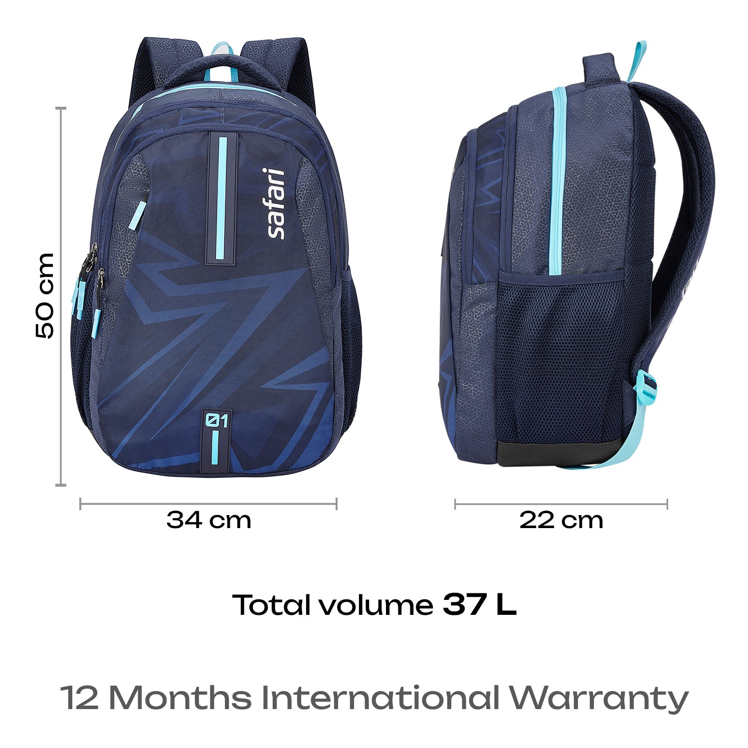 Safari Triplex 6 37L Blue School Backpack
