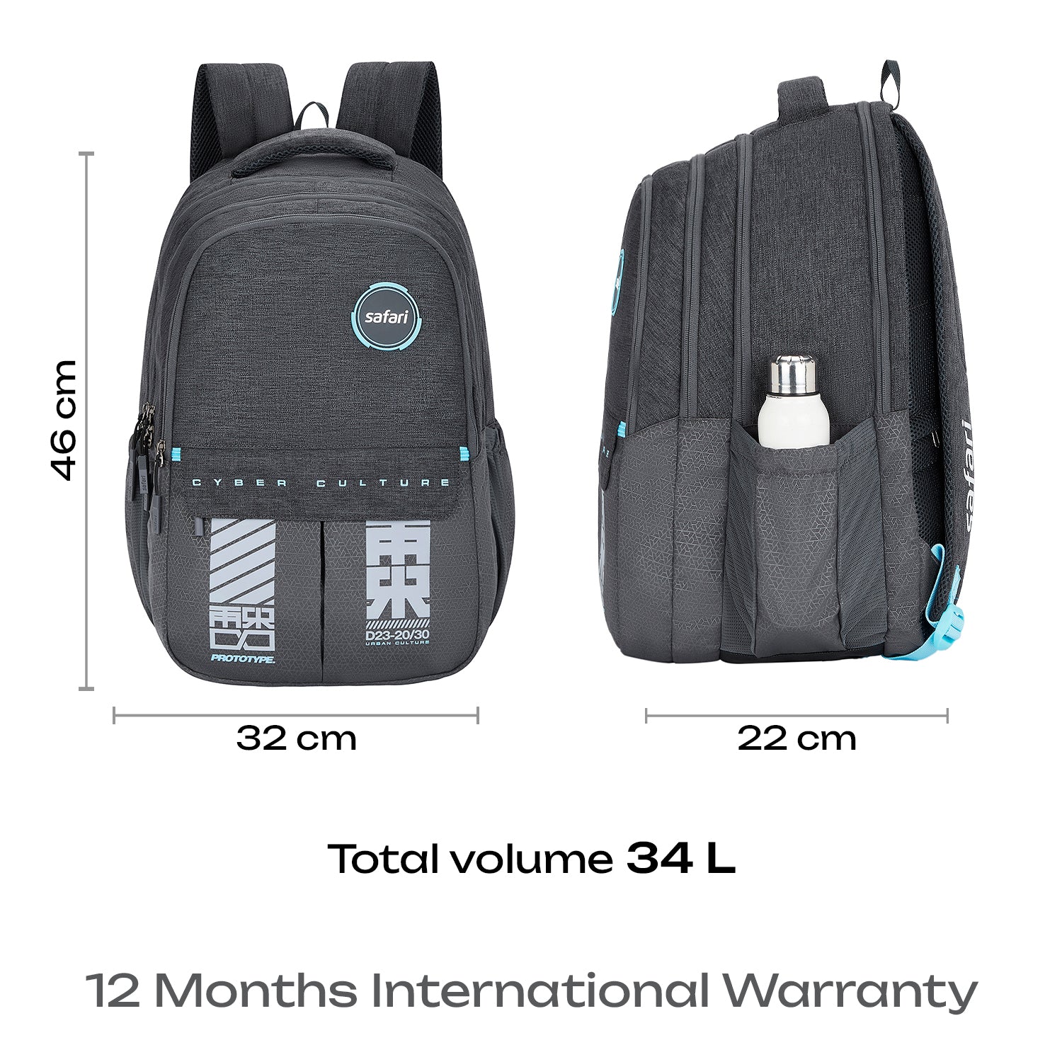 Safari Quadro 43L Grey School Backpack