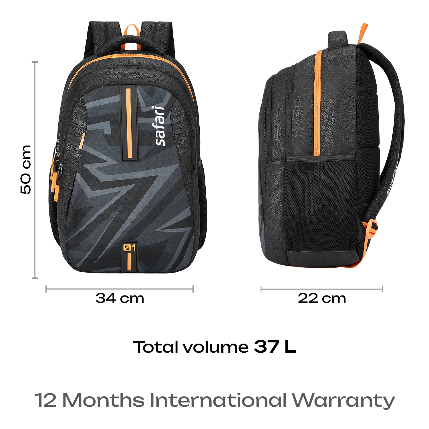 Safari Triplex 37L Black School Backpack