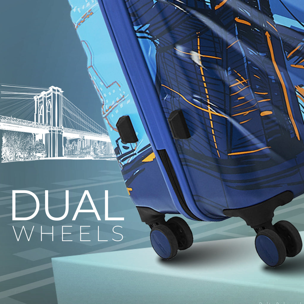 Safari Brooklyn Printed Blue Trolley Bag with TSA Lock, Dual wheels, Side Hooks and Wet Pouch