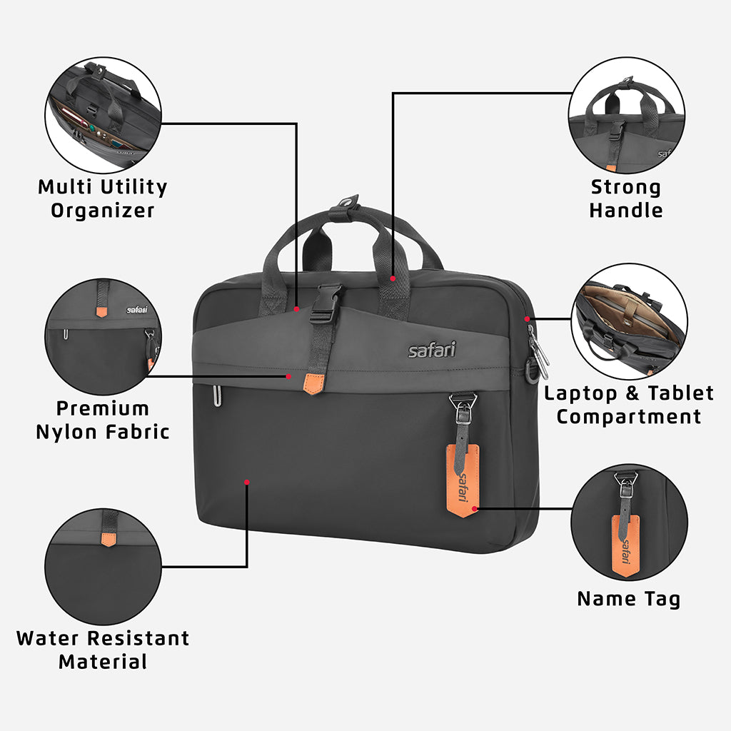 Safari Trooper Satchel Bag with Laptop Sleeve - Black