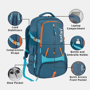 Antic Overnighter Travel Rucksack with Ergonomic Straps, Shoe Compartment and Superior Back Padding - Blue