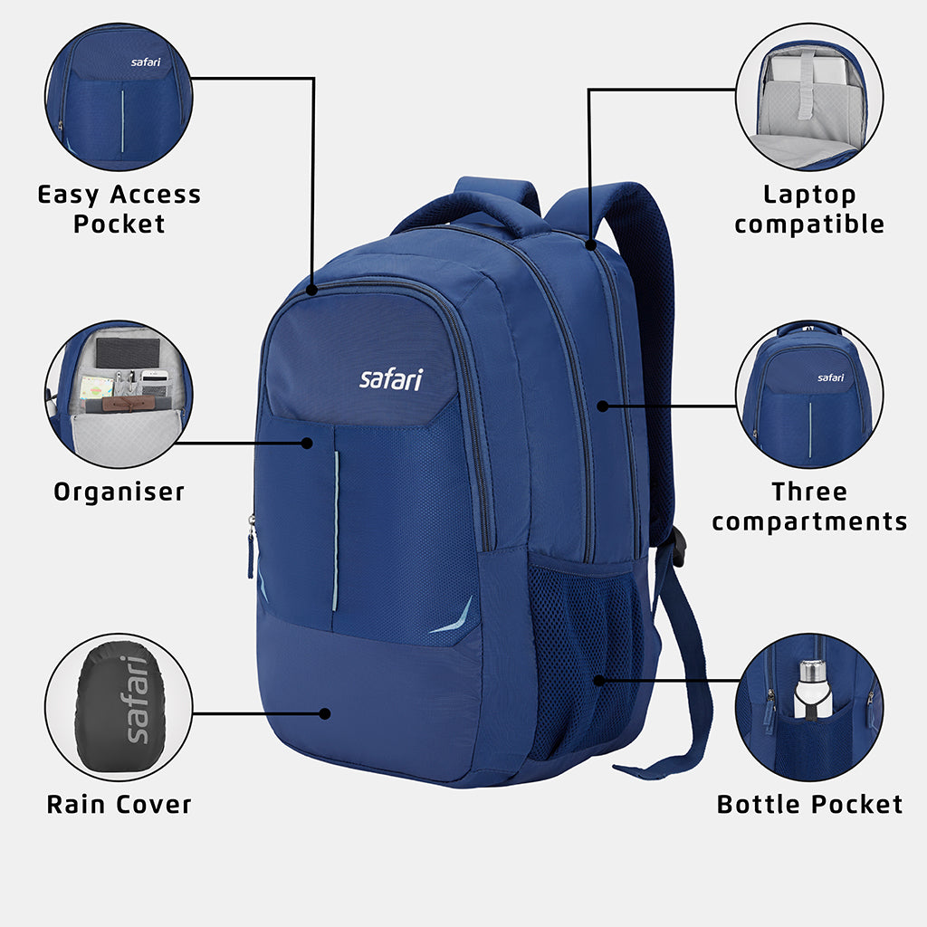 Safari Delta Plus 3 36L Blue Laptop Backpack with Raincover