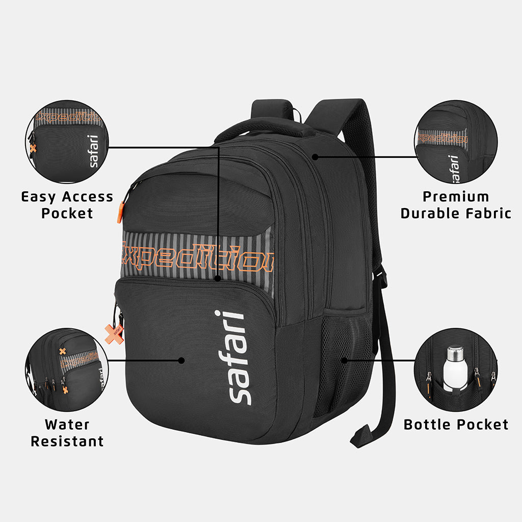 Safari Mega 43L Black School Backpack with with Easy Access Pockets