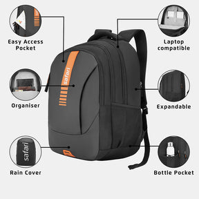 Safari Vogue 37L Black Laptop Backpack With Raincover
