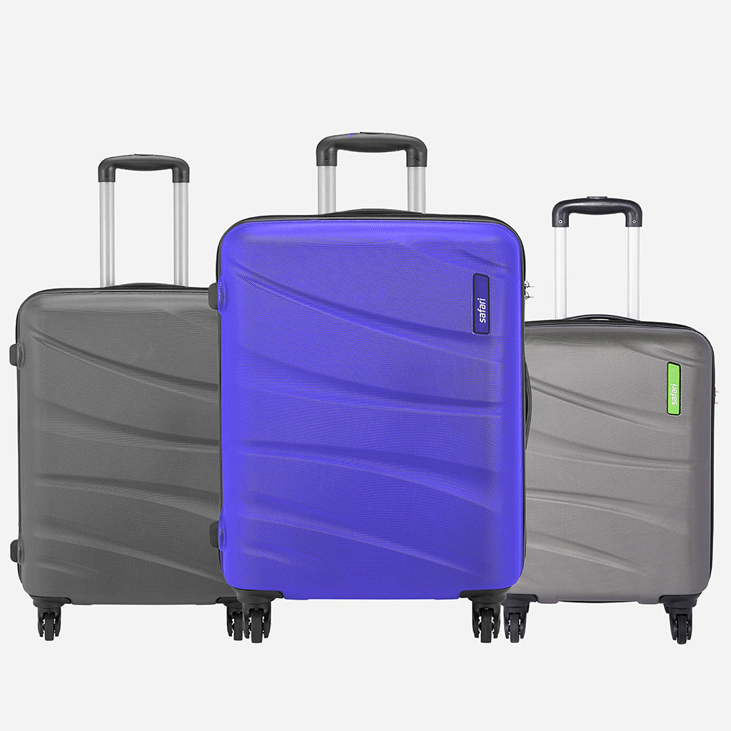 Safari Flo Secure Set of 3 Trolley Bags with 360° Wheels, Anti Theft Zipper and Detailed Interiors