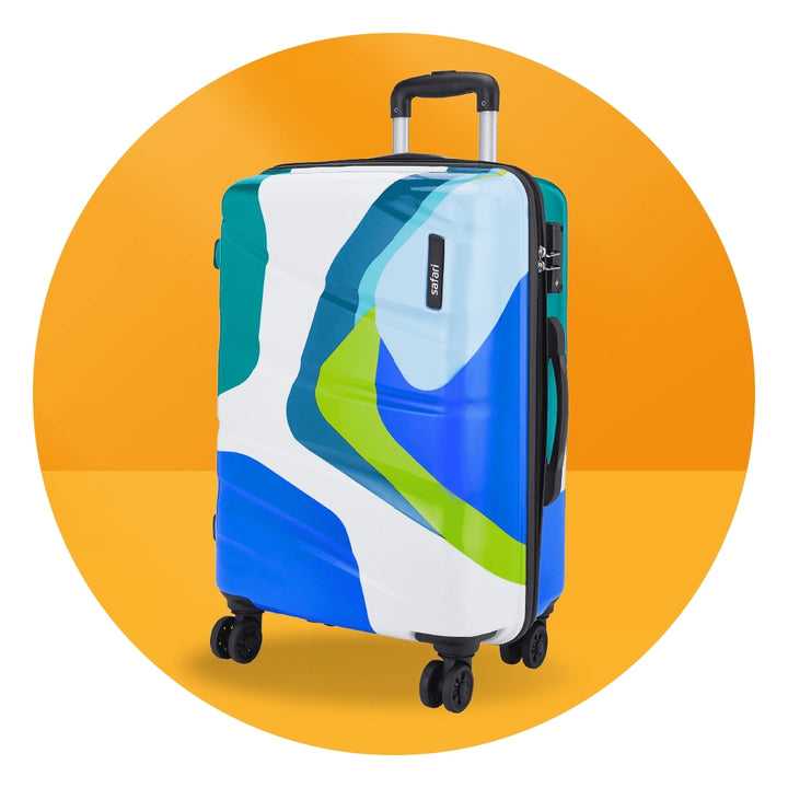 Safari Eclipse 4W Hard Luggage (Large) | 100% Polypropylene | Fixed  Combination Lock | Color - Cyan