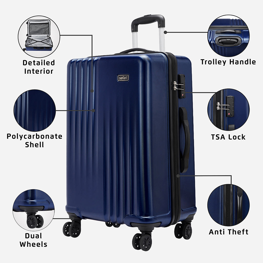 Safari Ryder Set of 2 Midnight Blue Trolley Bags with Dual Wheels