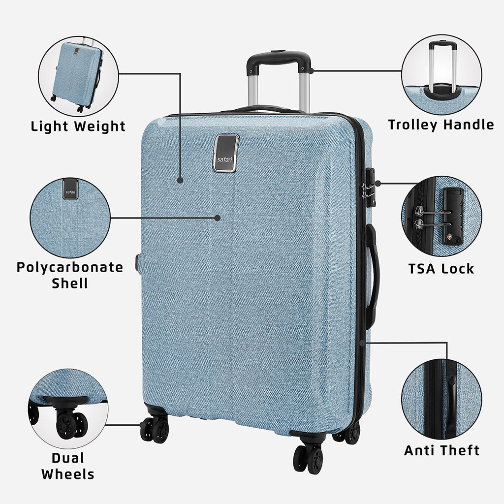 Safari Denim Pro Blue Trolley Bag with Dual Wheels