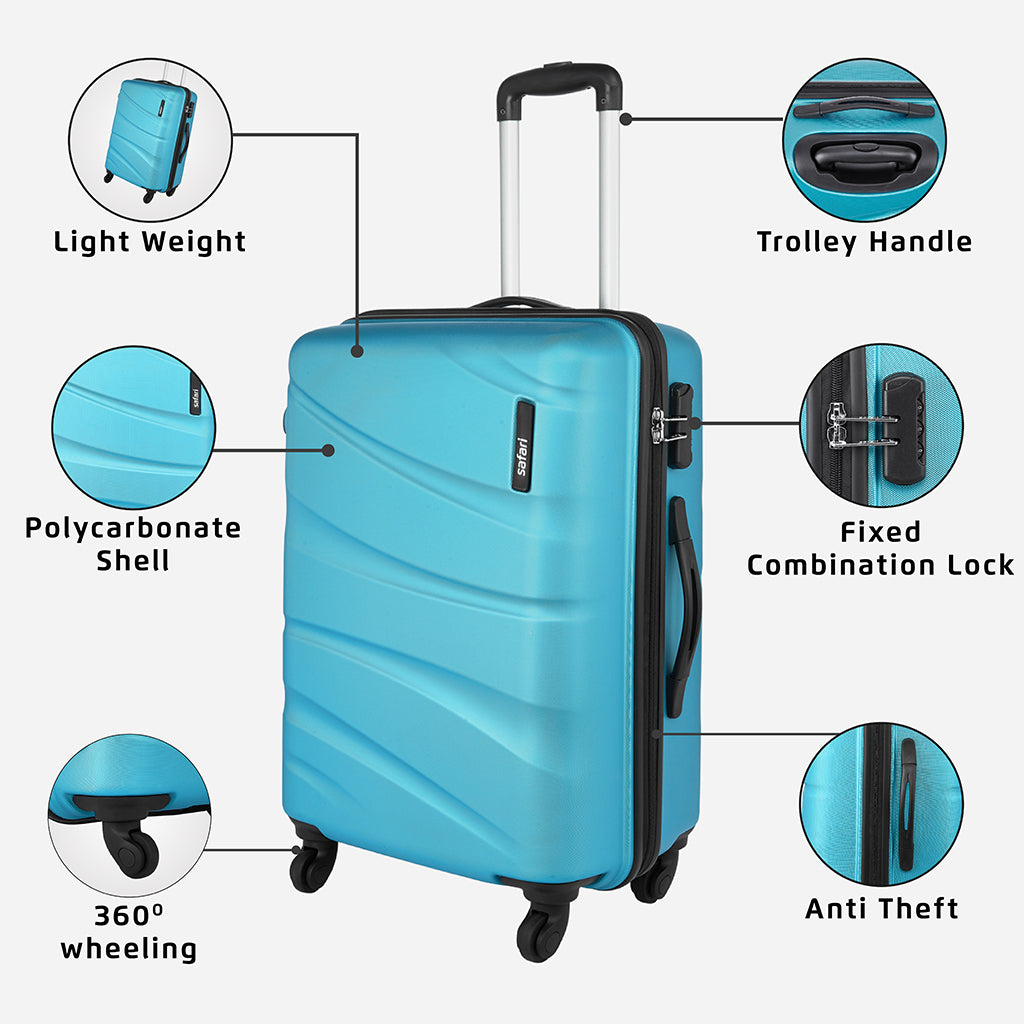 Flo Secure Hard Luggage with Anti-Theft Zipper and Detailed Interiors - Electric Teal