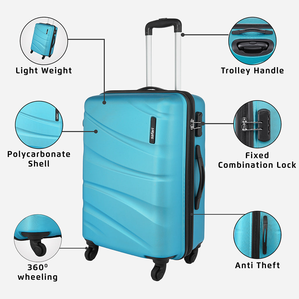 Safari Flo Secure Trolley Bag and Neck Pillow Blue Combo Set