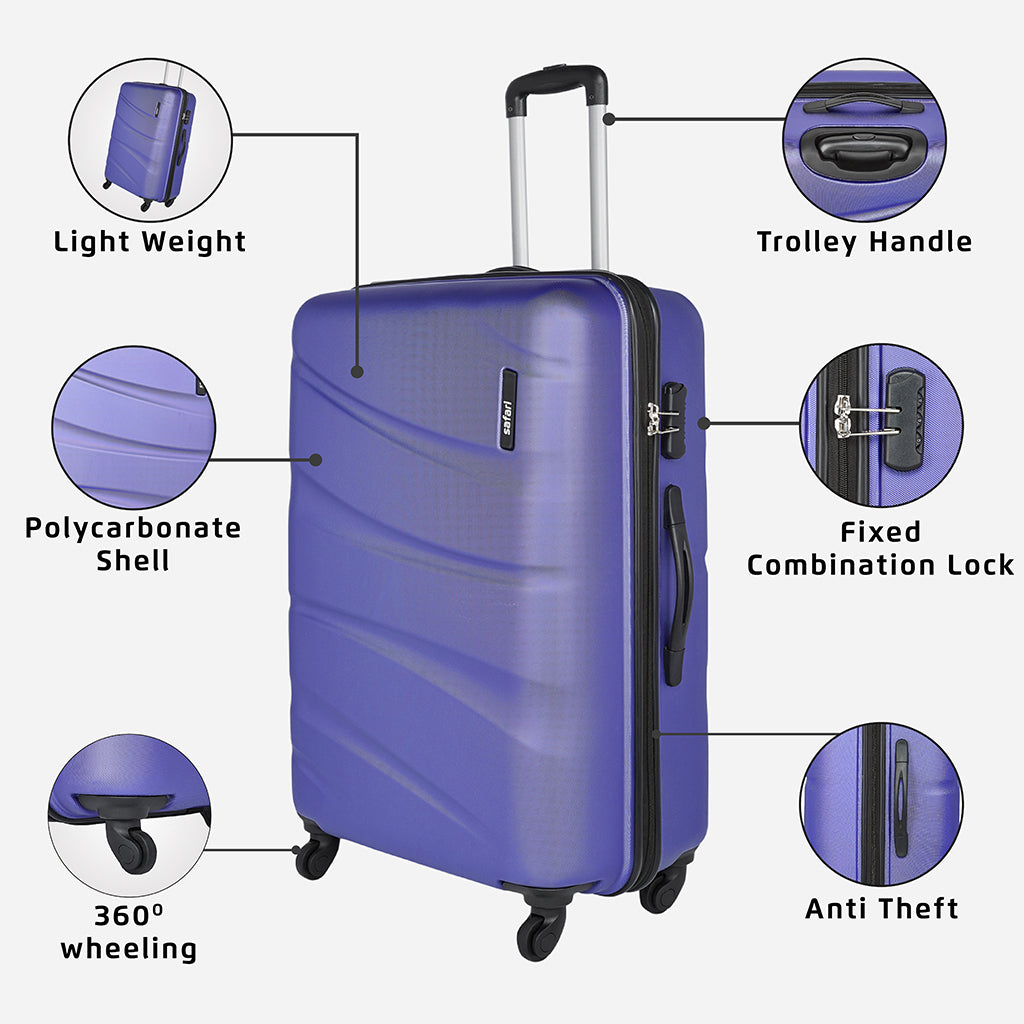 Flo Secure Hard Luggage with Anti-Theft Zipper and Detailed Interiors- Metallic Purple