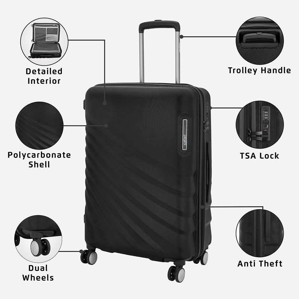 Safari Polaris Black Trolley Bag with TSA Lock