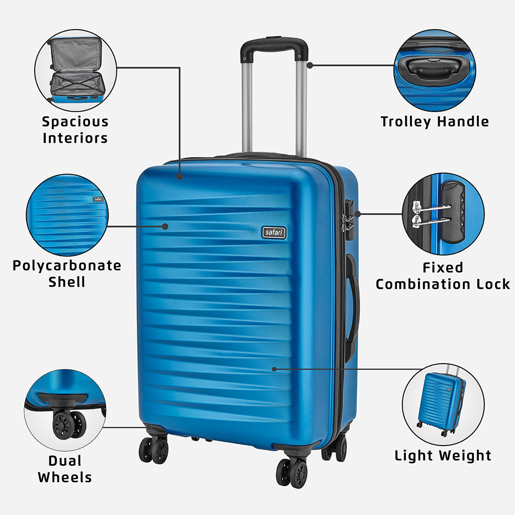 Safari Fiesta Set of 3 Electric Blue Trolley Bags with 360° Wheels