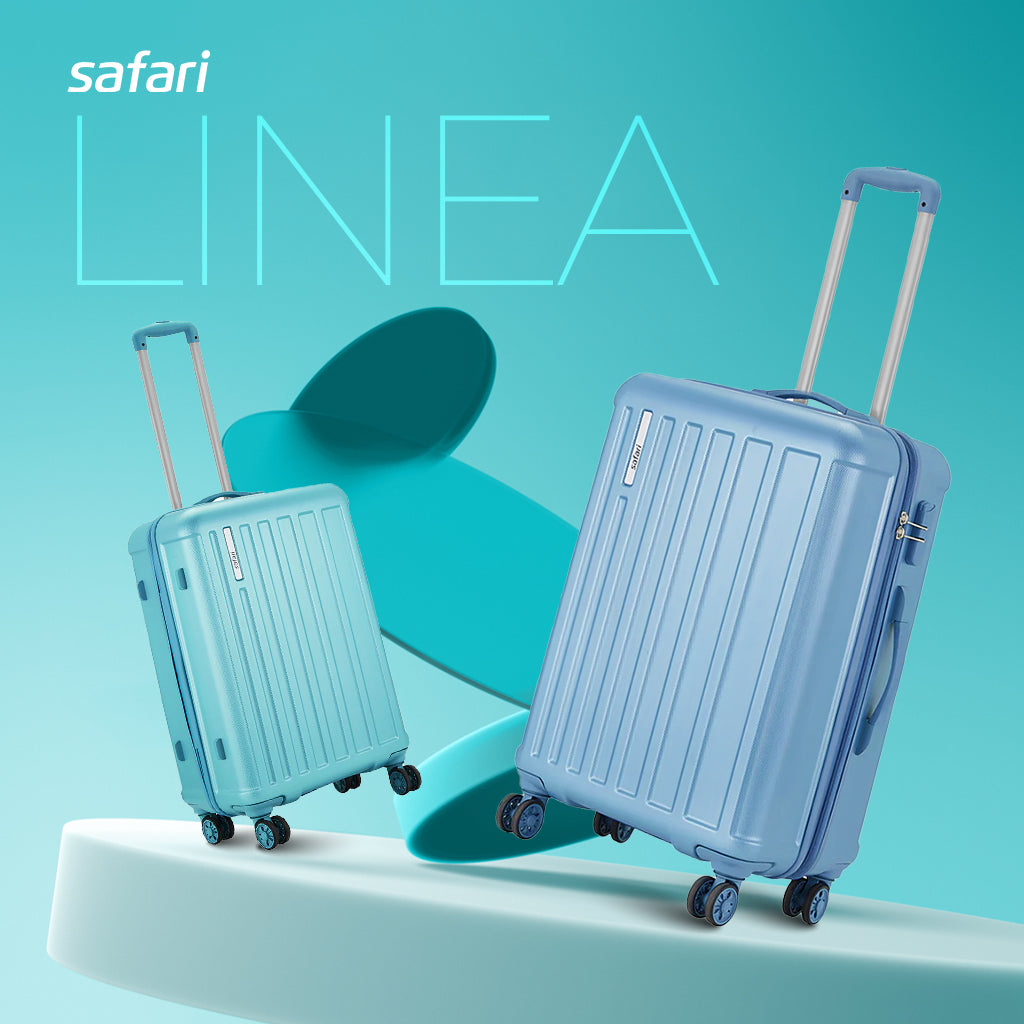 Safari Linea Set of 3 Pearl Blue Trolley Bags with Dual Wheels