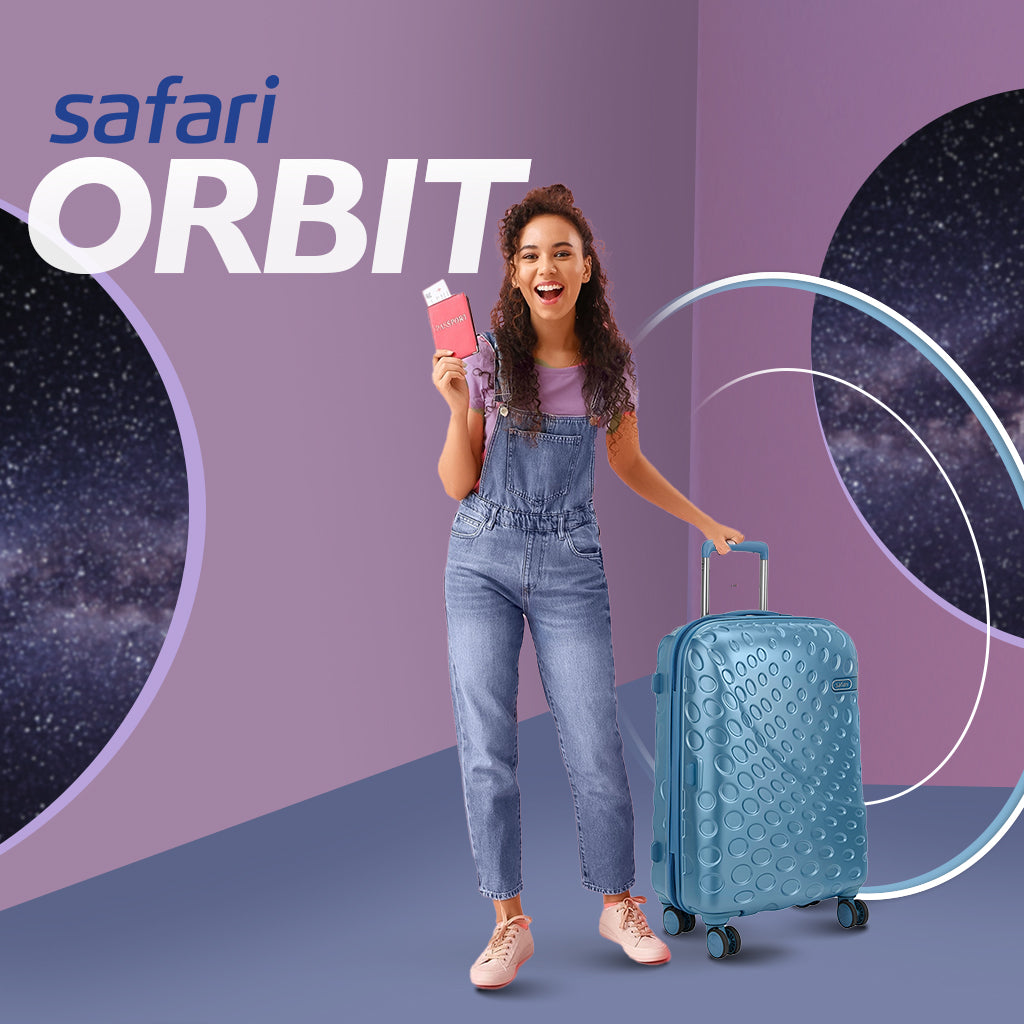 Safari Orbit Set of 3 Pearl Blue Trolley Bags with Premium Interior, Wet Pouch & Anti Theft Zipper