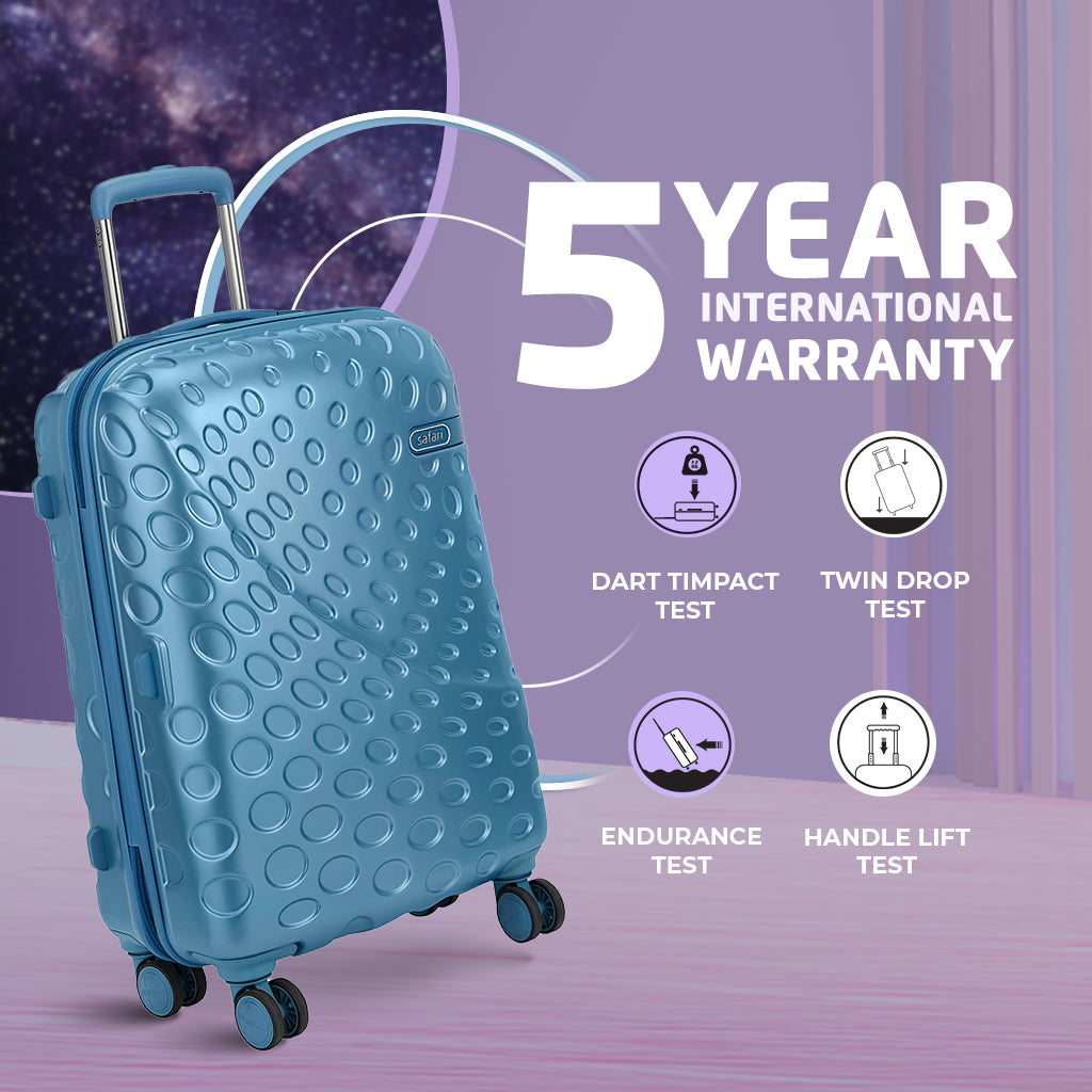 Safari Orbit Set of 3 Pearl Blue Trolley Bags with Premium Interior, Wet Pouch & Anti Theft Zipper