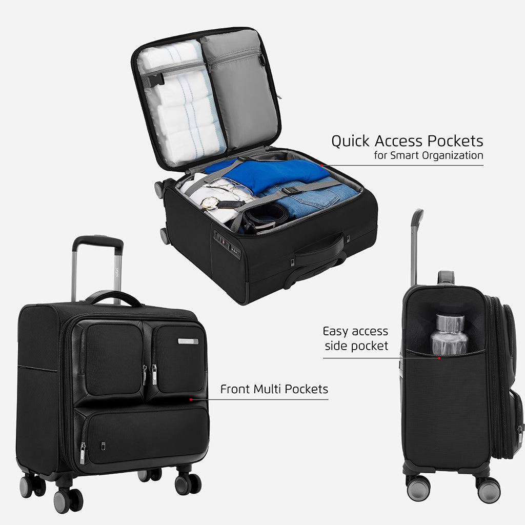 Safari Phoenix Black Overnighter Laptop Trolley Bag with TSA Lock and Detailed Interior.